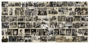 Moe Howard's Lot of 100 Glossy Photos During the Curly Joe Era -- Most From Their Films, Some of Three Stooges Appearances, Etc. -- 93 Measure 10 x 8, Six 7 x 9, One 9 x 8 -- Very Good